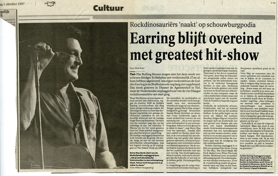 Golden Earring newspaper show review September 30 1997 show Tiel